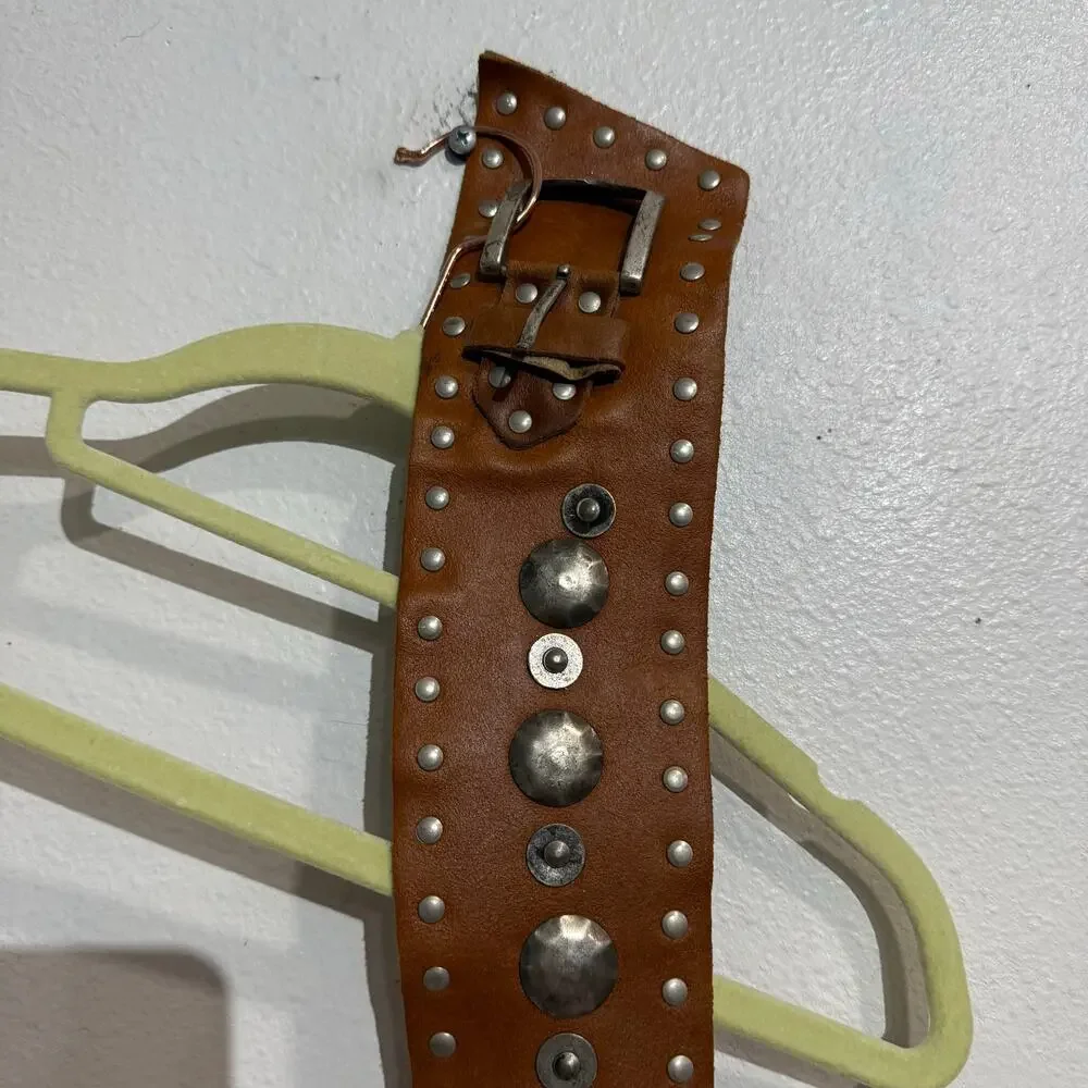 Topaz Brown Genuine Leather Studded Made in Italy Vintage Belt